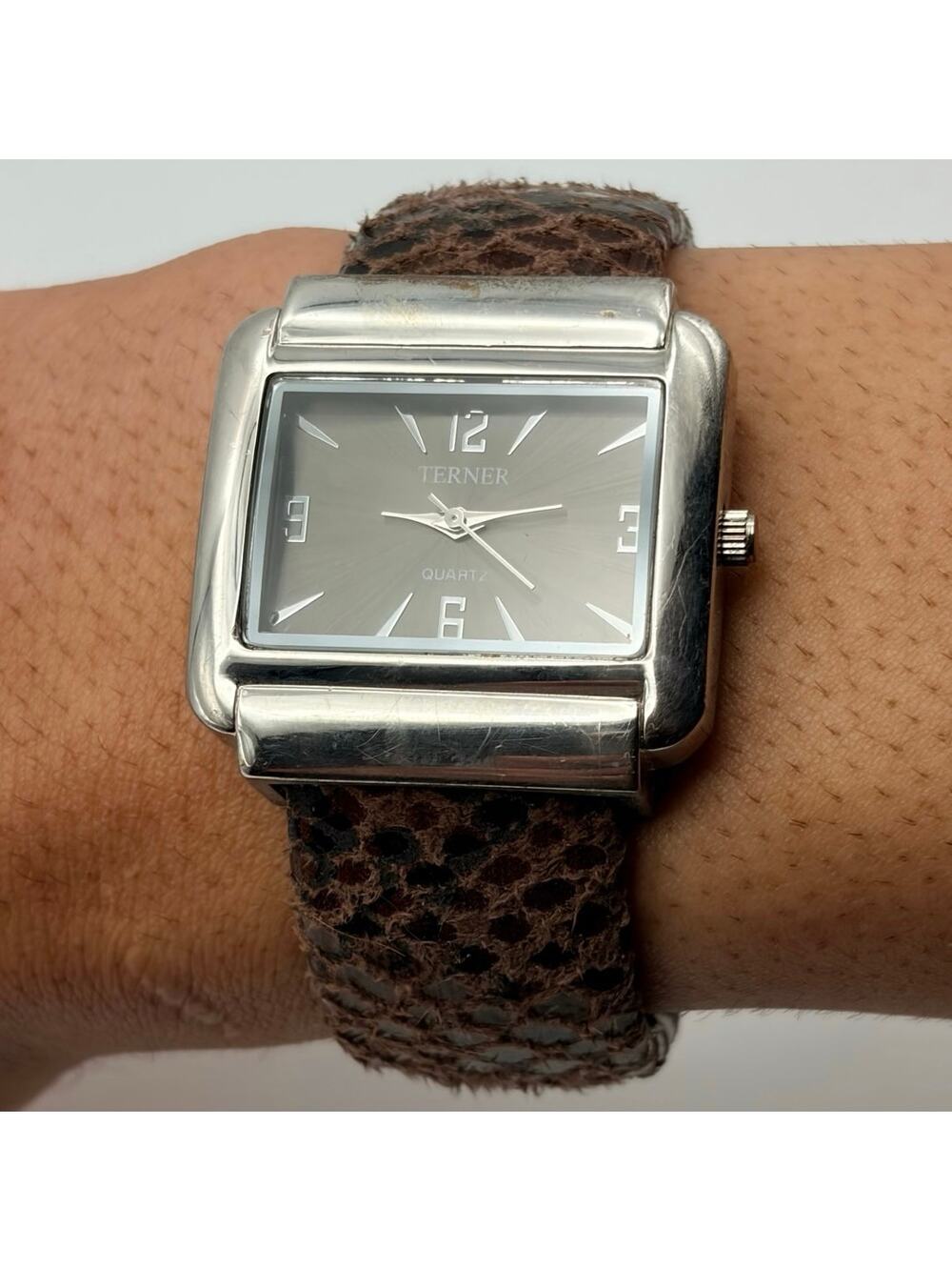 Silver & Brown Cuff Watch